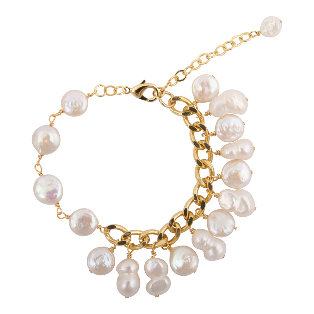 Hepburn White Pearl Golden Cluster Bracelet