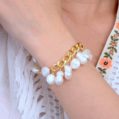 Hepburn White Pearl Golden Cluster Bracelet
