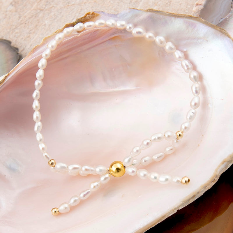 Freshwater White Pearl Bow Bracelet