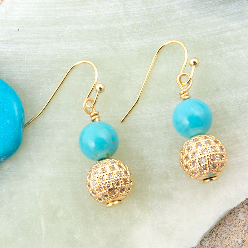 Hepburn Pave and Blue Magnesite Golden Drop Earrings