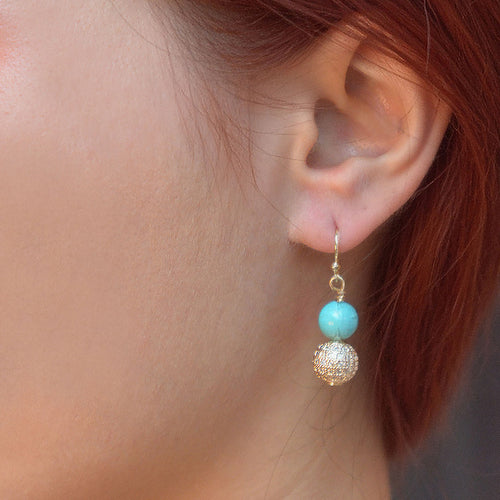 Hepburn Pave and Blue Magnesite Golden Drop Earrings