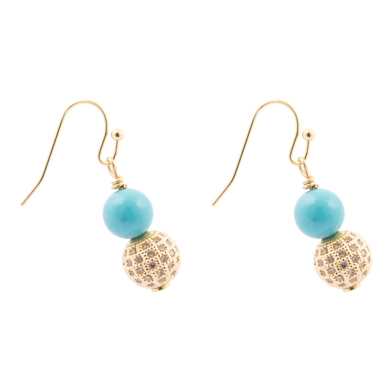 Hepburn Pave and Blue Magnesite Golden Drop Earrings