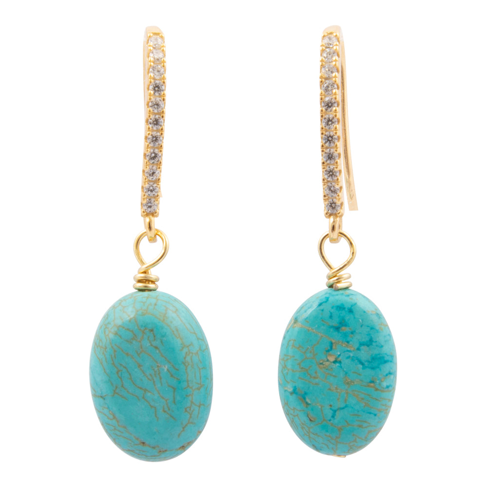Hepburn Sparkling Cubic Zirconia and Blue Turquoise Golden Drop Earrings