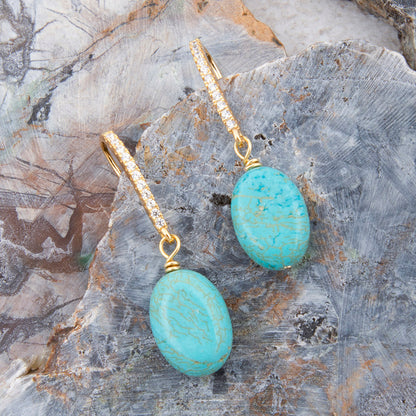 Hepburn Sparkling Cubic Zirconia and Blue Turquoise Golden Drop Earrings