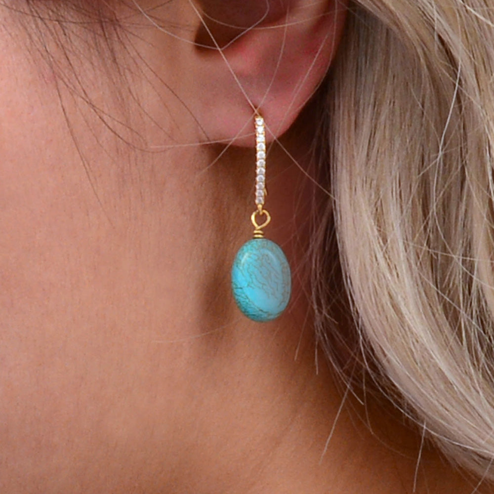 Hepburn Sparkling Cubic Zirconia and Blue Turquoise Golden Drop Earrings