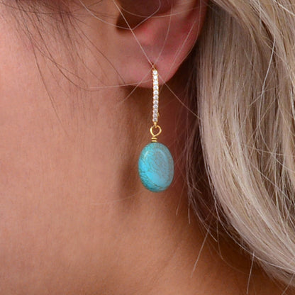 Hepburn Sparkling Cubic Zirconia and Blue Turquoise Golden Drop Earrings