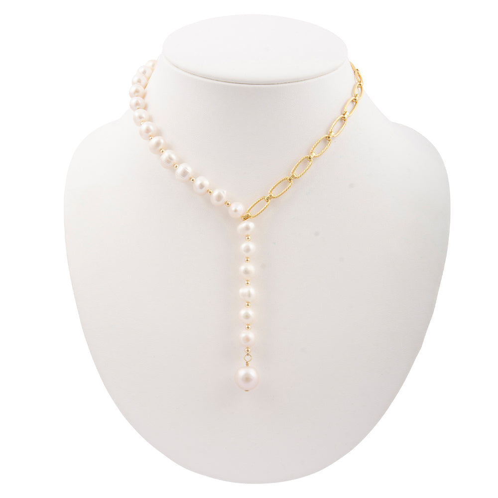 Hepburn White Pearl Golden Y Necklace