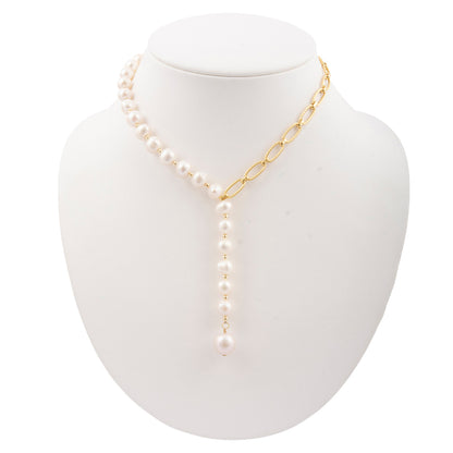 Hepburn White Pearl Golden Y Necklace