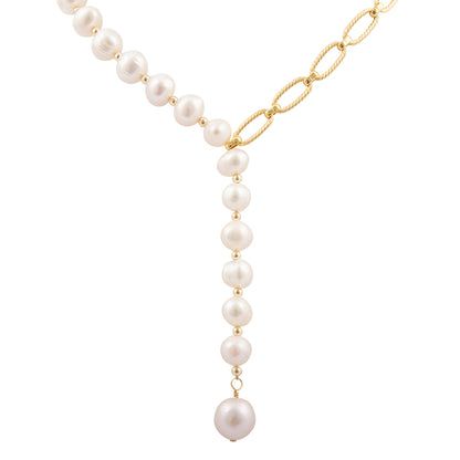Hepburn White Pearl Golden Y Necklace