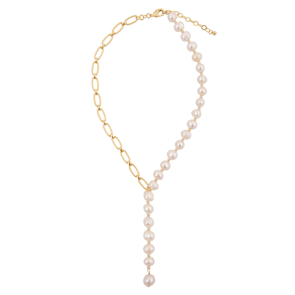 Hepburn White Pearl Golden Y Necklace