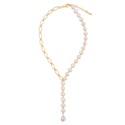 Hepburn White Pearl Golden Y Necklace