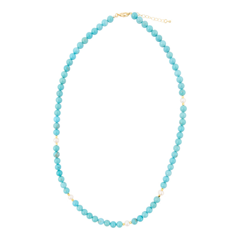Hepburn Pearl and Blue Magnesite Long Golden Necklace