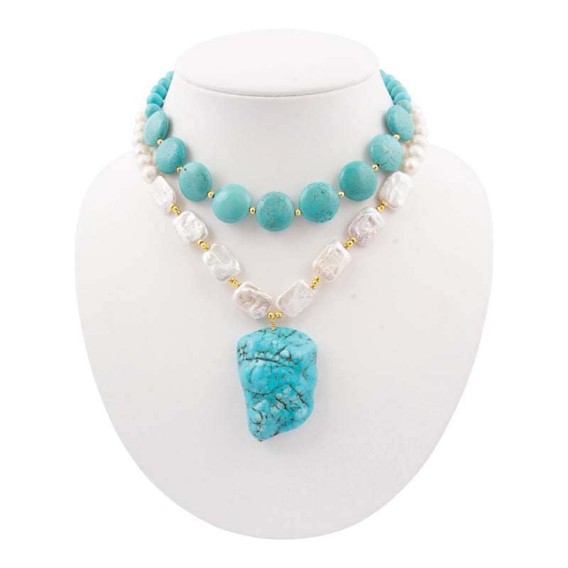 Hepburn Blue Magnesite Golden Pendant Necklace
