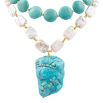 Hepburn Blue Magnesite Golden Pendant Necklace