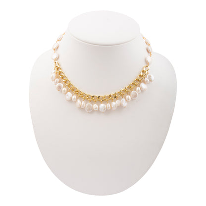 Hepburn White Pearl Golden Cluster Necklace
