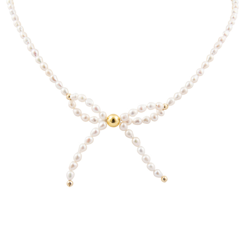 Freshwater Pearl Bow Golden Necklace