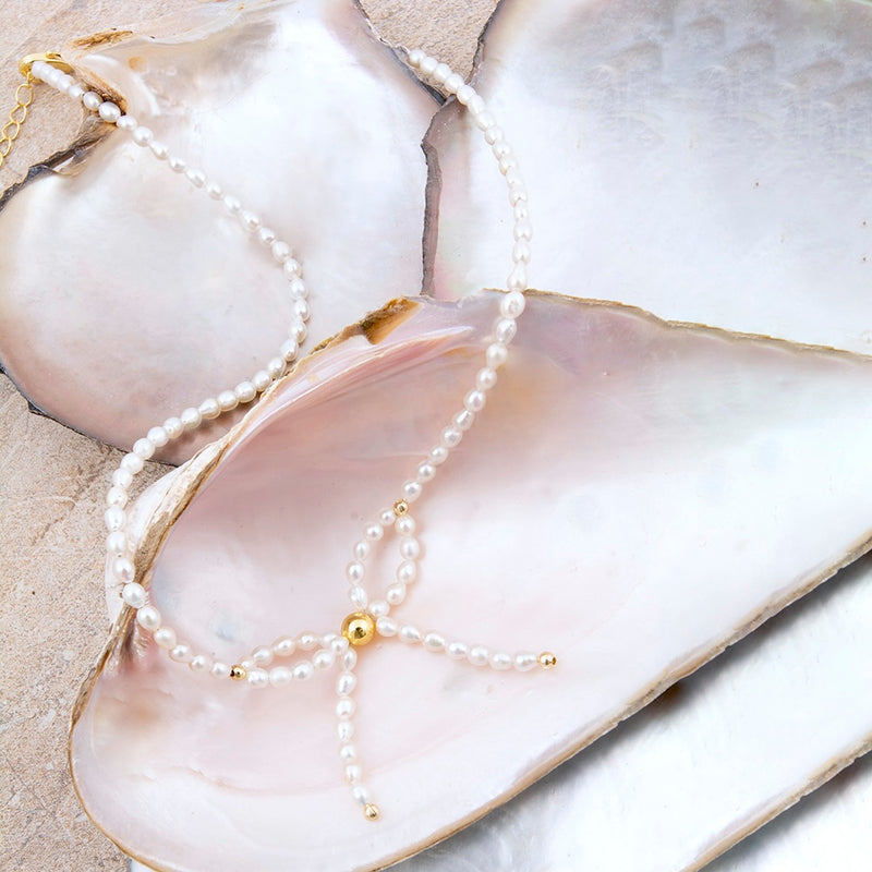 Freshwater Pearl Bow Golden Necklace