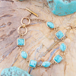 Genuine Blue Turquoise Hammered Golden Link Bracelet