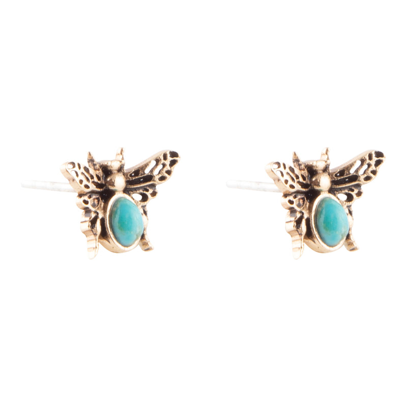 Blue Turquoise Golden Honey Bee Earrings
