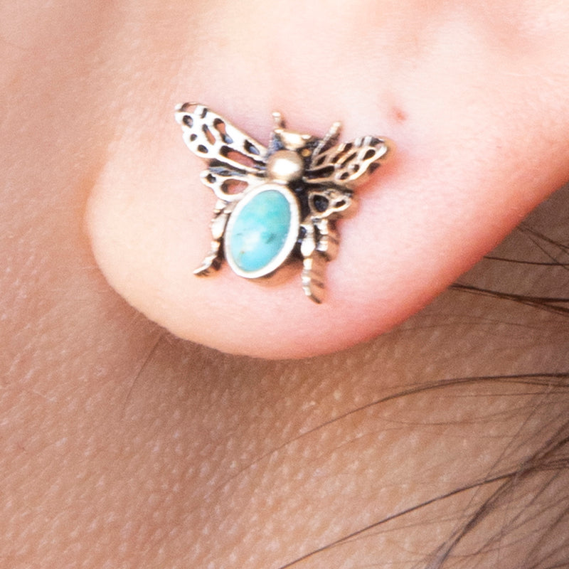 Blue Turquoise Golden Honey Bee Earrings