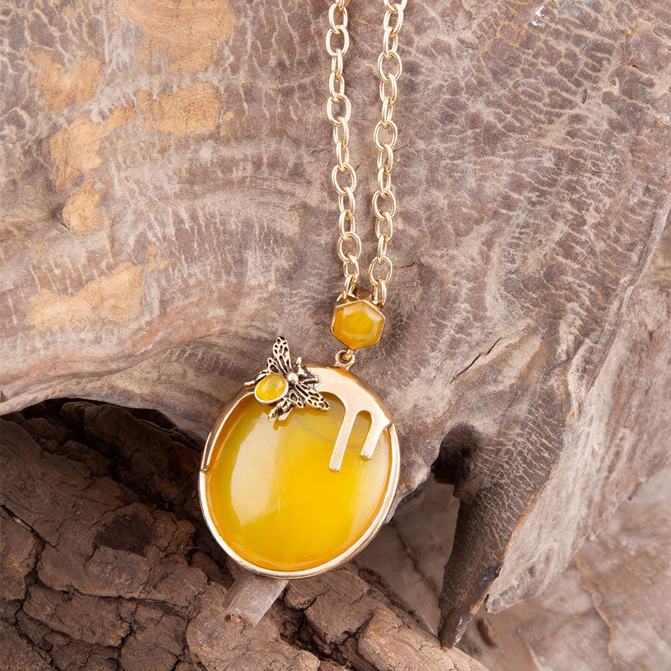 Yellow Agate Honey Drip Golden Necklace