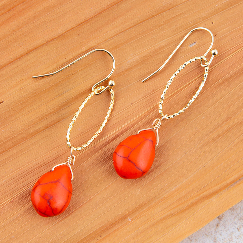 Desert Ember Orange Jasper Golden Drop Earrings