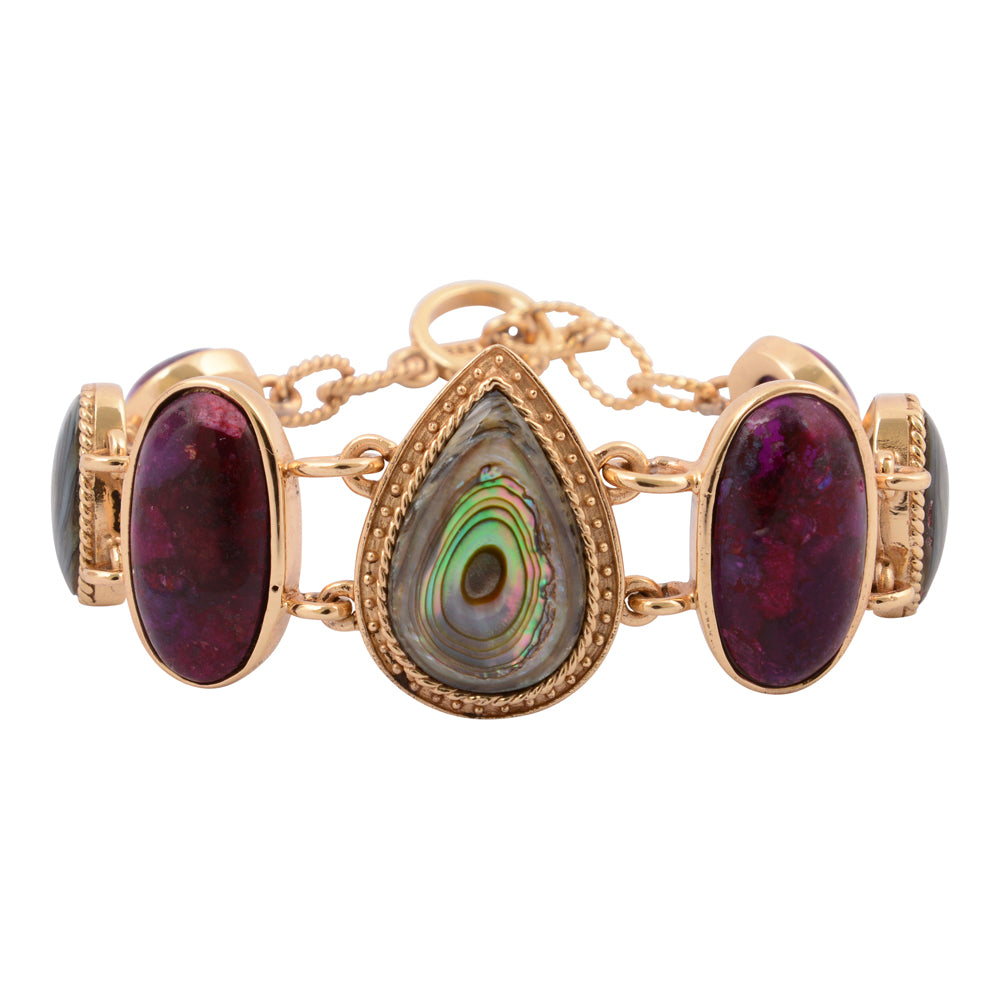 Purple Turquoise and Abalone Golden Statement Bracelet