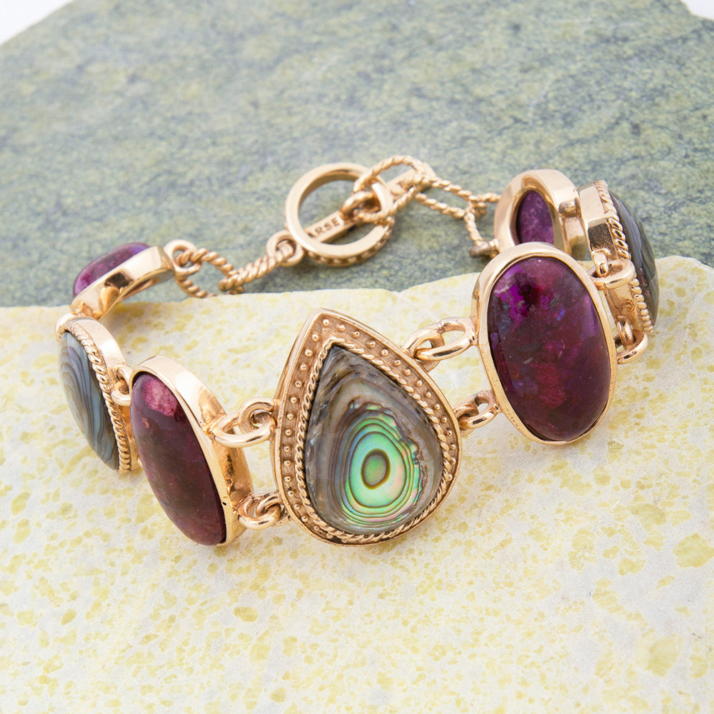 Purple Turquoise and Abalone Golden Statement Bracelet