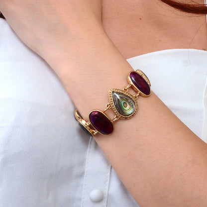 Purple Turquoise and Abalone Golden Statement Bracelet