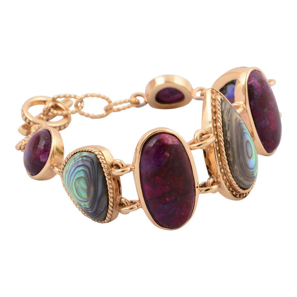 Purple Turquoise and Abalone Golden Statement Bracelet