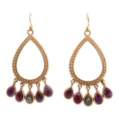 Purple Turquoise and Abalone Golden Drop Earrings