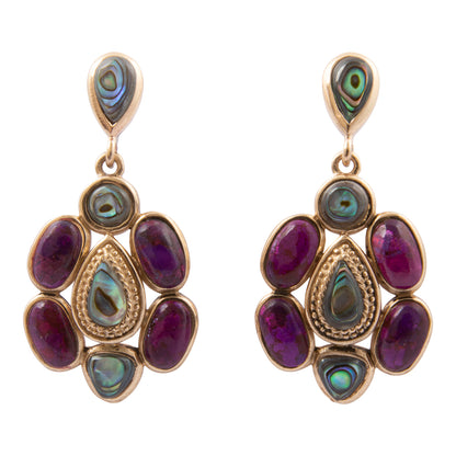 Purple Turquoise and Abalone Golden Drop Earrings