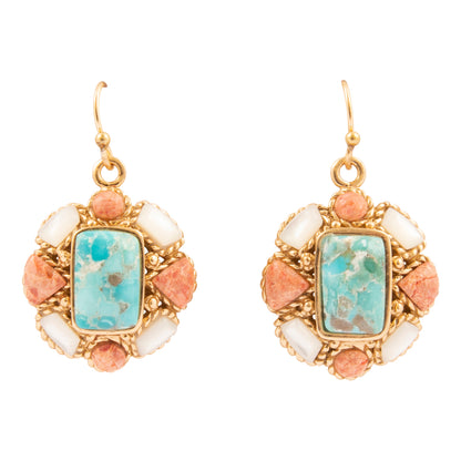 Roped Blue Turquoise Orange Coral Golden Drop Earrings