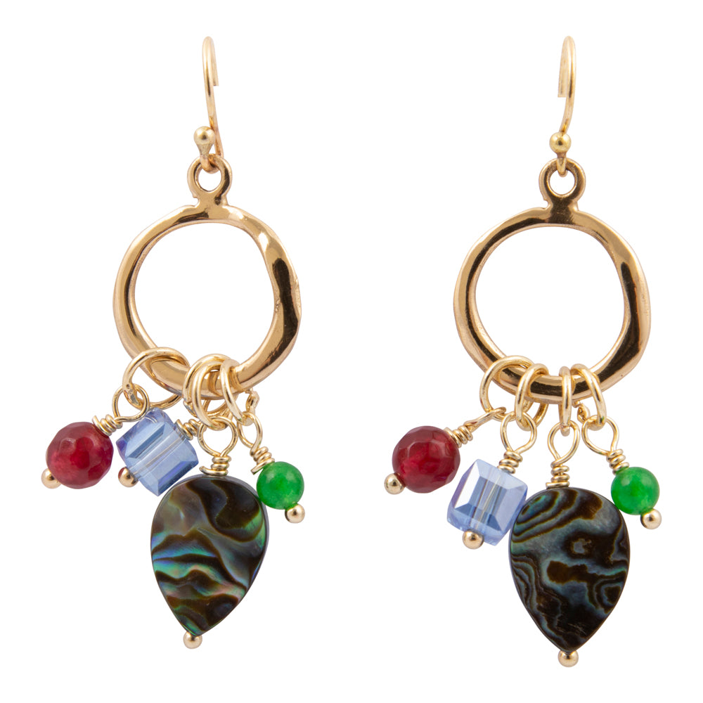 Abalone and Green Onyx Golden Chandelier Earrings