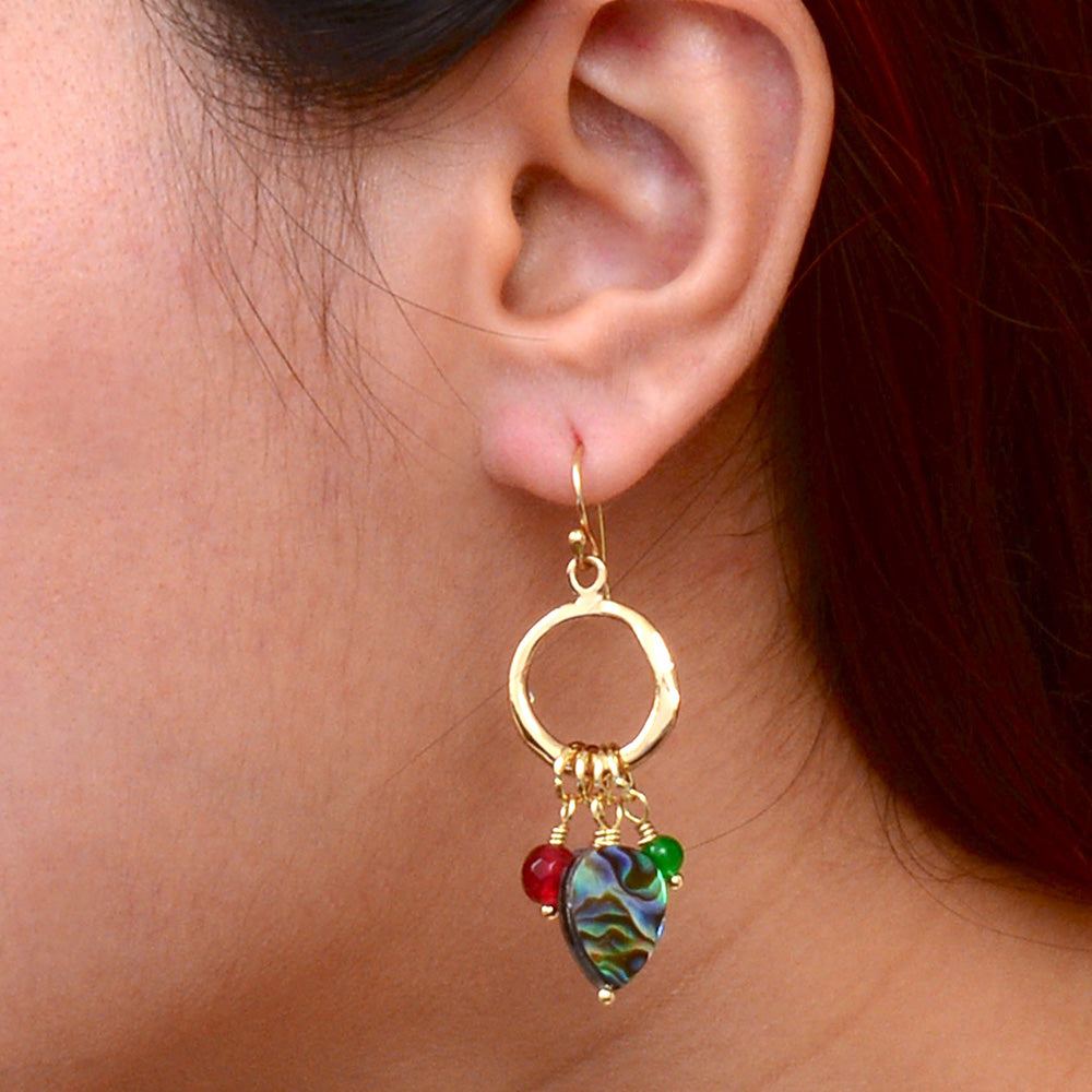 Abalone and Green Onyx Golden Chandelier Earrings