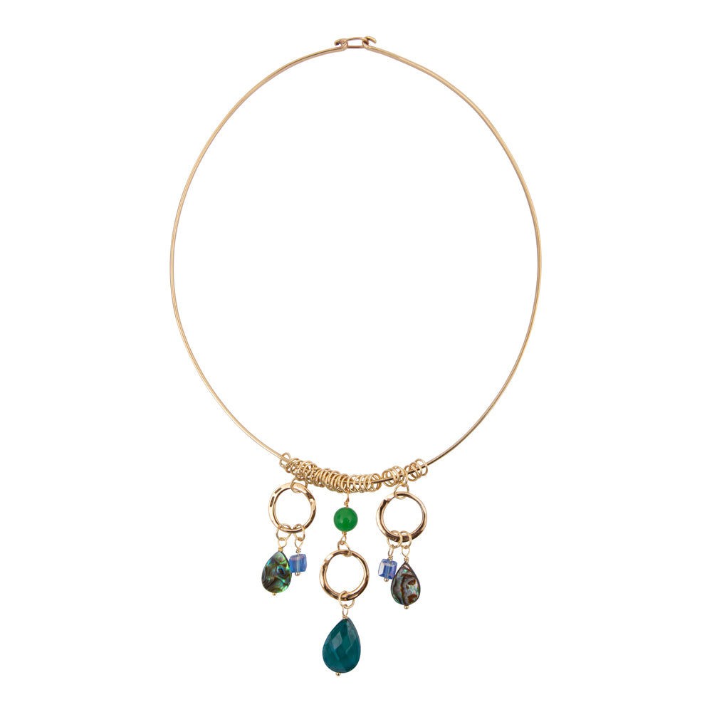 Abalone and Green Onyx Golden Collar Necklace