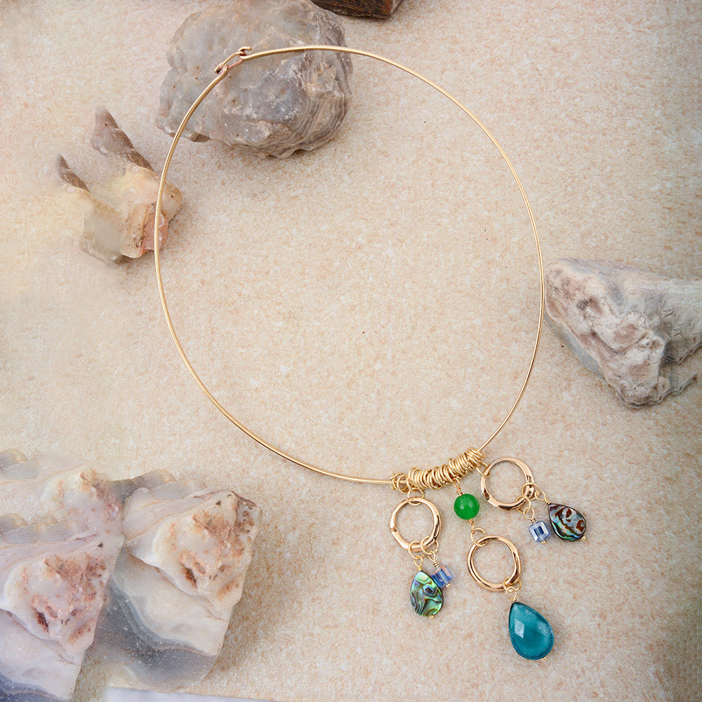 Abalone and Green Onyx Golden Collar Necklace