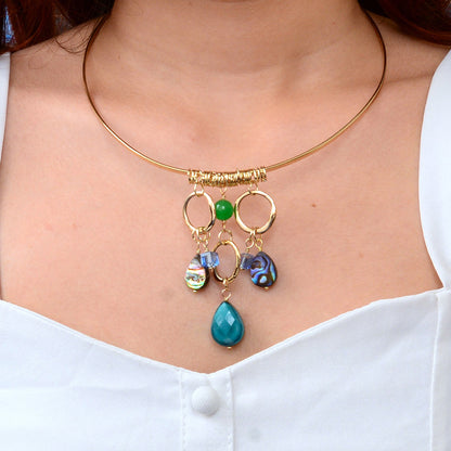 Abalone and Green Onyx Golden Collar Necklace