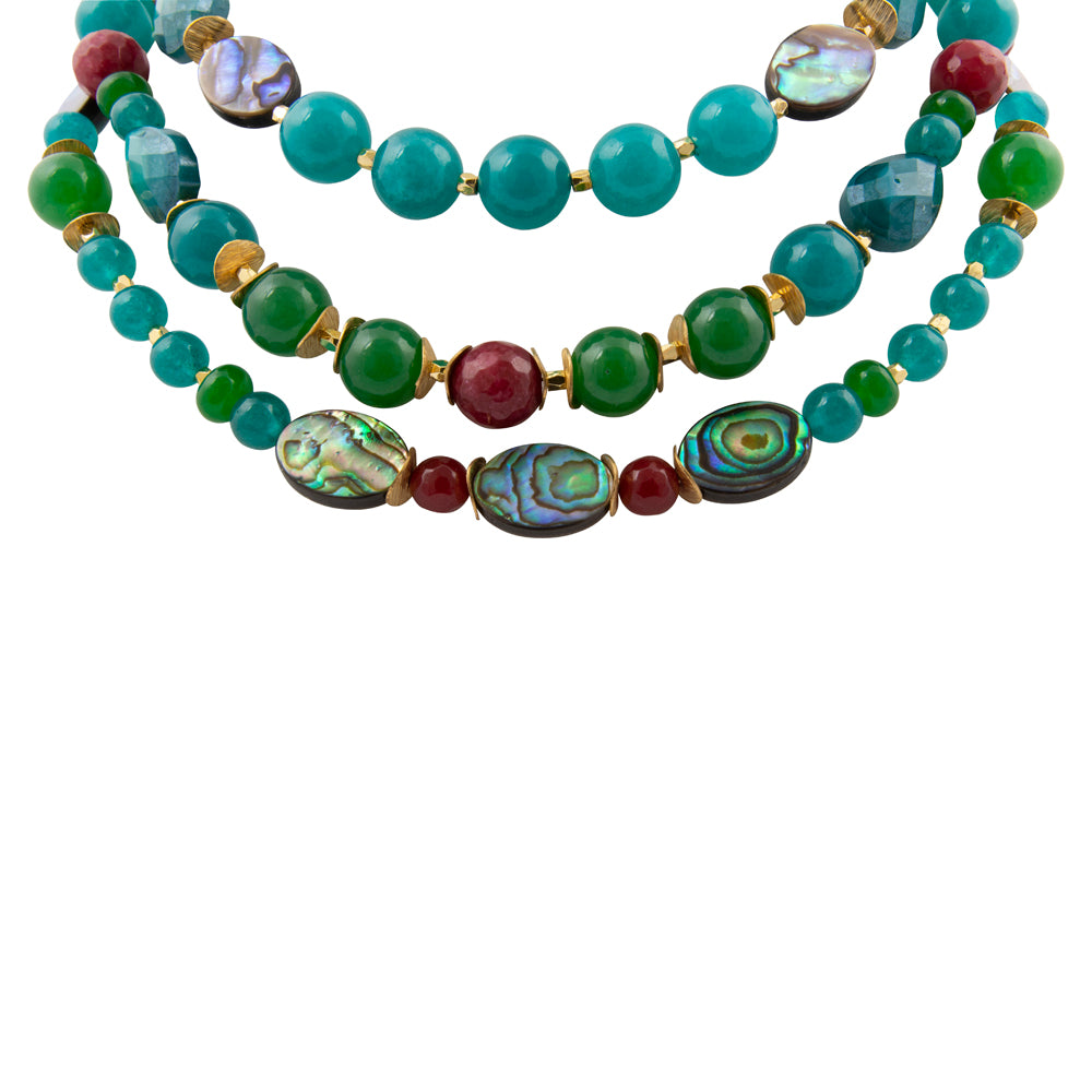 Jeweled Green Agate Golden Statement Necklace