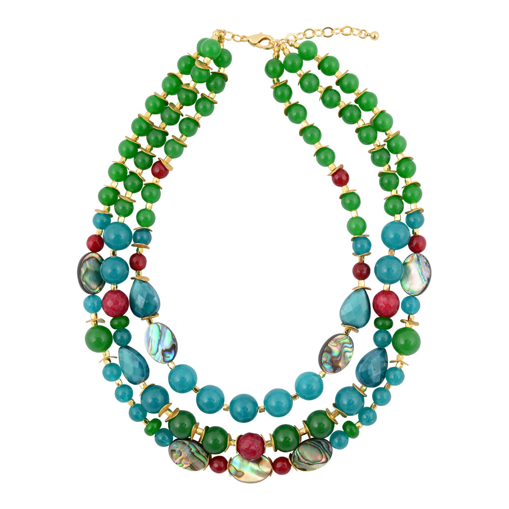 Jeweled Green Agate Golden Statement Necklace