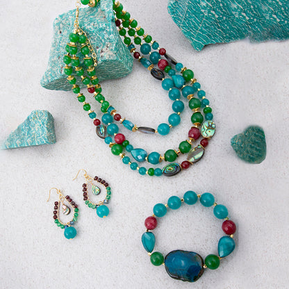 Jeweled Green Agate Golden Statement Necklace