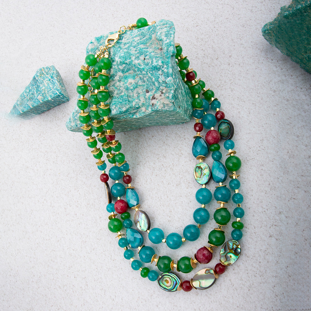 Jeweled Green Agate Golden Statement Necklace
