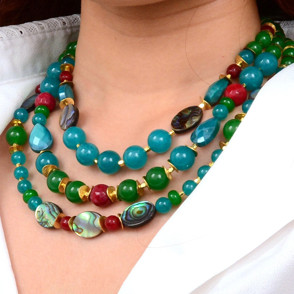 Jeweled Green Agate Golden Statement Necklace