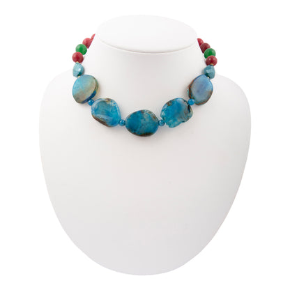 Jeweled Blue Agate Chunky Golden Necklace