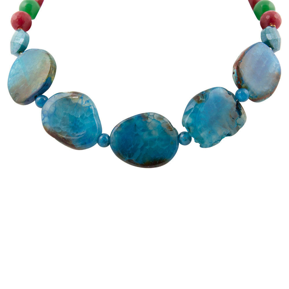 Jeweled Blue Agate Chunky Golden Necklace