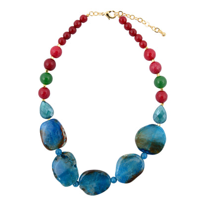 Jeweled Blue Agate Chunky Golden Necklace