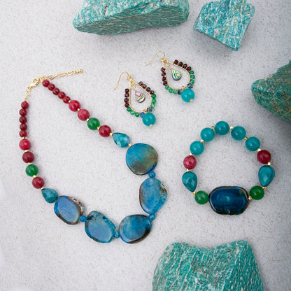 Jeweled Blue Agate Chunky Golden Necklace