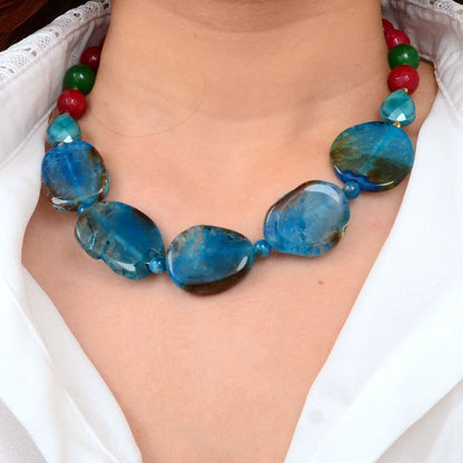 Jeweled Blue Agate Chunky Golden Necklace