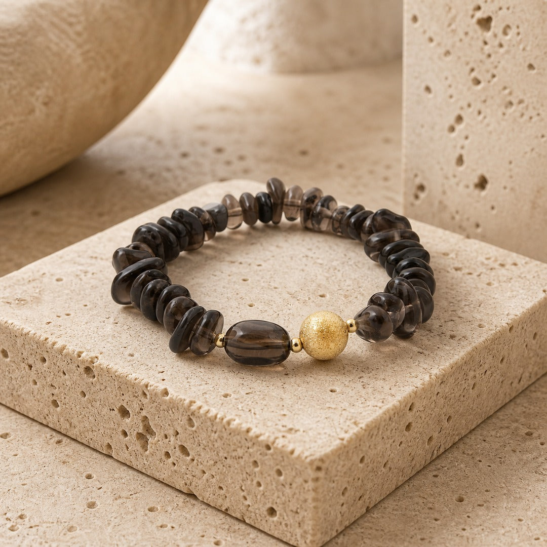 Shadow Luxe Brown Smoky Quartz Golden Bracelet