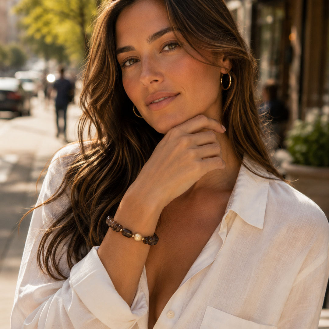 Shadow Luxe Brown Smoky Quartz Golden Bracelet